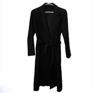MARIE France Beautiful Long Black Classic Trench Tie Coat small
